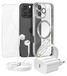 Mayaxess, Set essentielle pour iPhone 16 Pro Max : coque, verre de protection, chargeurs, écouteurs, argent