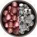 Bellatio Decorations Shoppartners Bv 74x stuks kunststof kerstballen mix van velvet roze en zilver 6 cm