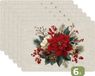 KitchenYeah MuchoWow Placemats - 6 stuks - 45x30 cm - Kerststuk - Poinsettia - Dennenappels - Rood
