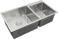 MonsterShop KuKoo RVS dubbele vierkante spoelbak - satijn - 82x45x22cm - met afvoer