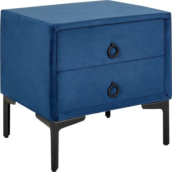Beliani SEZANNE Nachtkastje - Blauw Fluweel - Design