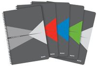 LEITZ OFFICE notitieboek, A4-formaat, spiraalbinding, PP-omslag, 90 vellen, vierkanten, verschillende kleuren - 44950099