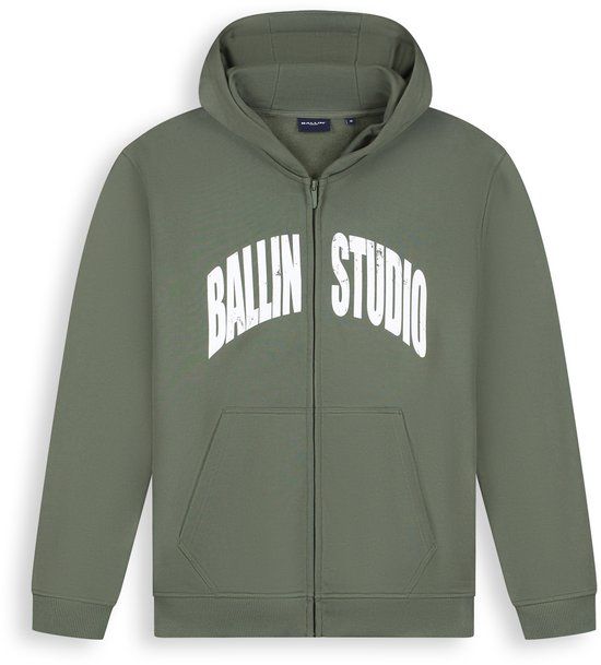 Ballin Amsterdam - Heren Loose fit Zip-up Sweater - Dark Army - Maat S