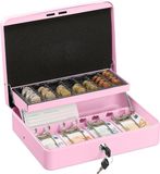 Relaxdays geldkistje met slot - roze