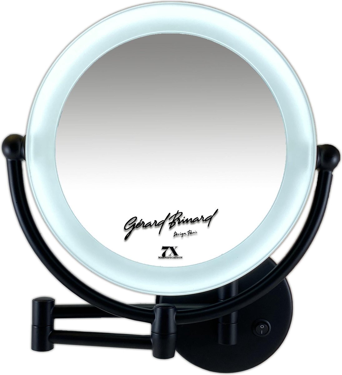 Gerard Brinard Metalen verlichte Make-up LED Spiegel Mat zwart 7x vergroting 22cm doorsnee, inculsief 4x AA batterijen en USB stroomkabel