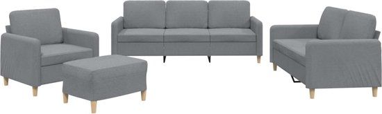 vidaXL 4-delige Loungeset met kussens stof lichtgrijs