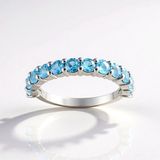 Cavill - Set van 3 Zilveren Ringen - 925 Sterling Zilver - Blauwe Topaas Rond 3,879 ct - Elegante Gestapelde Topaasringen - Braziliaanse Edelstenen