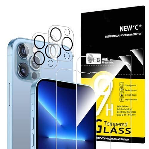 NEW'C Set van 4, 2 x Screen Protector voor iPhone 13 Pro Max en 2 x Camera Lens Protector - Gehard Glass Schermbeschermer - Luchtbelvrij - Ultrabestendig - 9H hardheidsglas