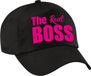 Bellatio Decorations The real boss pet / cap zwart met roze letters voor dames