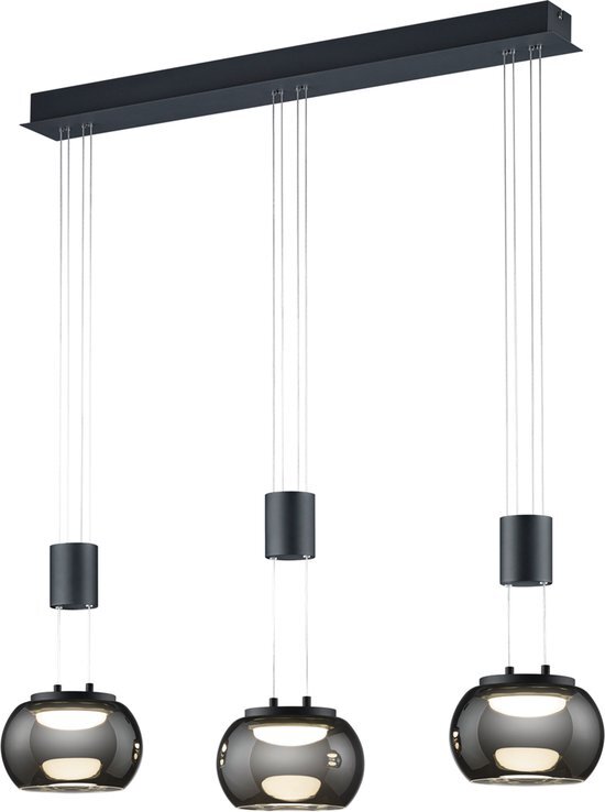 BES LED LED Hanglamp - Hangverlichting - Trion Maliba - 24W - 3-lichts - Warm Wit 3000K - Dimbaar - Rechthoek - Mat Zwart - Aluminium