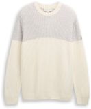 Tom Tailor - Gebreide trui met ronde hals - Maat L - offwhite grey plated mouline