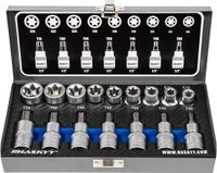 Haskyy Professionele 16-delige schroevendraaierbitset Torx, moerset bit doppen, lang, blauw