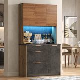 STILVORA KaraBo Commerce UG Keukenkast - Hoge Opbergkast Met Ledverlichting En Stopcontact - 4 Deuren En 3 Lades - MDF - 100 X 40 X 180 Cm - Natuurlijk