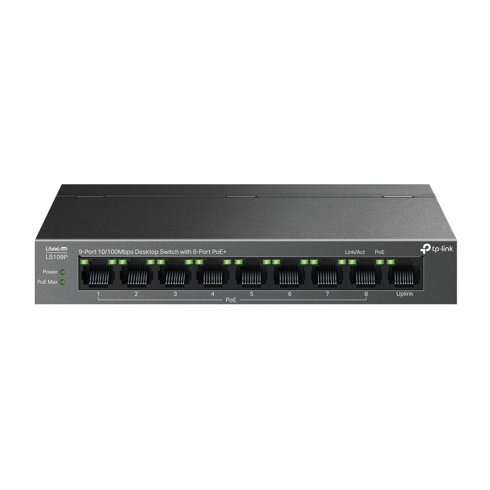 TP-Link LiteWave LS109P - 9-Port Fast Ethernet Unmanaged PoE Switch