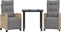 vidaXL 3-delige tuinset met kussens, polyrattan, beige
