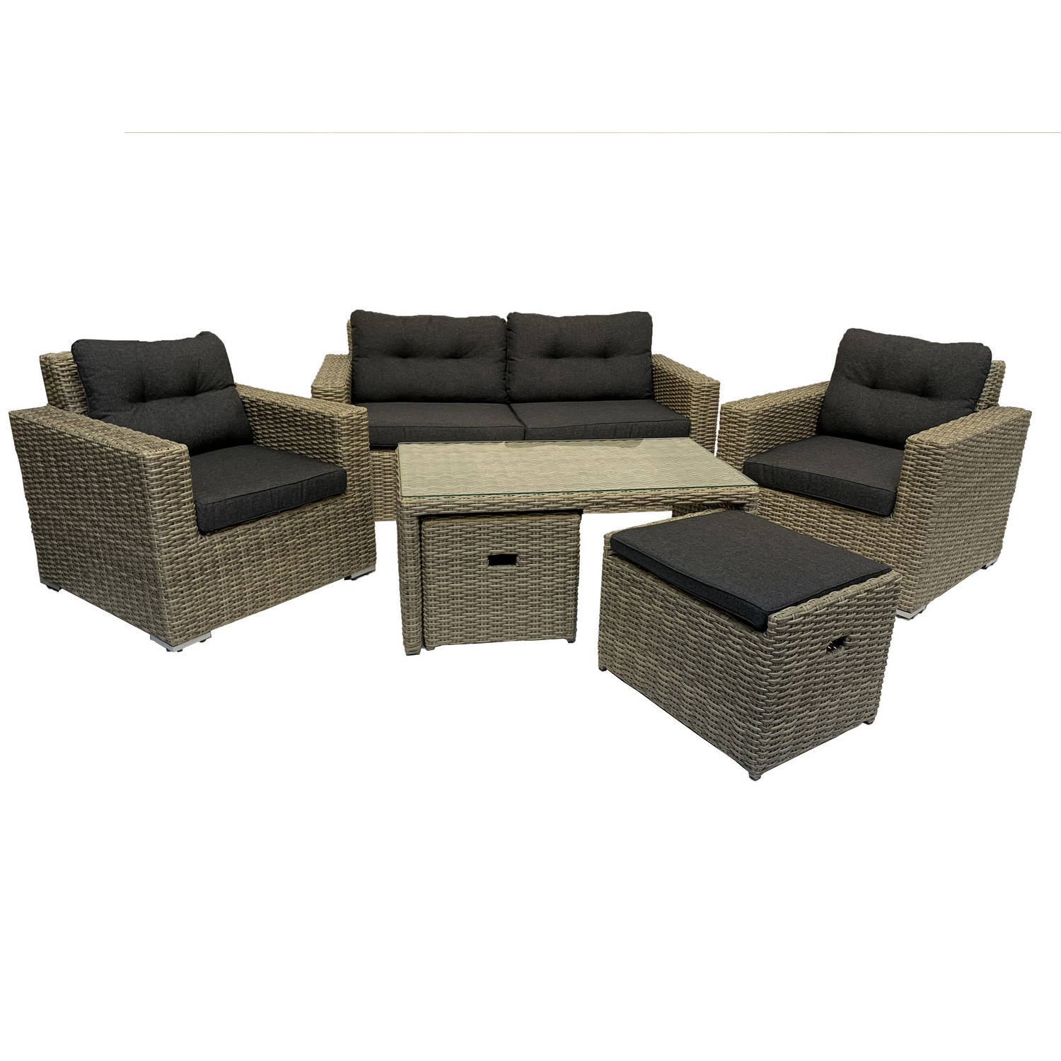 Mondial Living 6-persoons Loungeset Garonne Forest Grey Incl. tafel