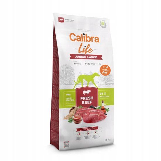 Calibra Dog Life Junior Large Breed - Hondenvoer - Vers Rundvlees - 12 kg - Kip-vrij & Hoogwaardig - Voor Pups & Jonge Honden van Grote Rassen