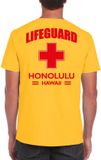 Bellatio Decorations Shoppartners Bv Lifeguard / strandwacht verkleed t-shirt / shirt Lifeguard Honolulu Hawaii geel voor heren - Bedrukking aan de achterkant / Reddingsbrigade shirt / Verkleedkleding / carnaval / outfit L