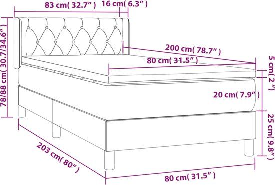 vidaXL Boxspring Bed - Taupe - 80x200 cm - Stof