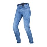 SHIMA DEVON motorjeans - geventileerde stretch slim fit biker motorbroek met FiberQL versteviging, CE knie- en heupbeschermers (dames, blauw, 28)