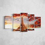 Homemania Eiffeltorenafbeelding, 5 steden en landschappen per woonkamer, meerkleurig, 100 x 3 x 60 cm, HM205PKNV-199, polyester, hout