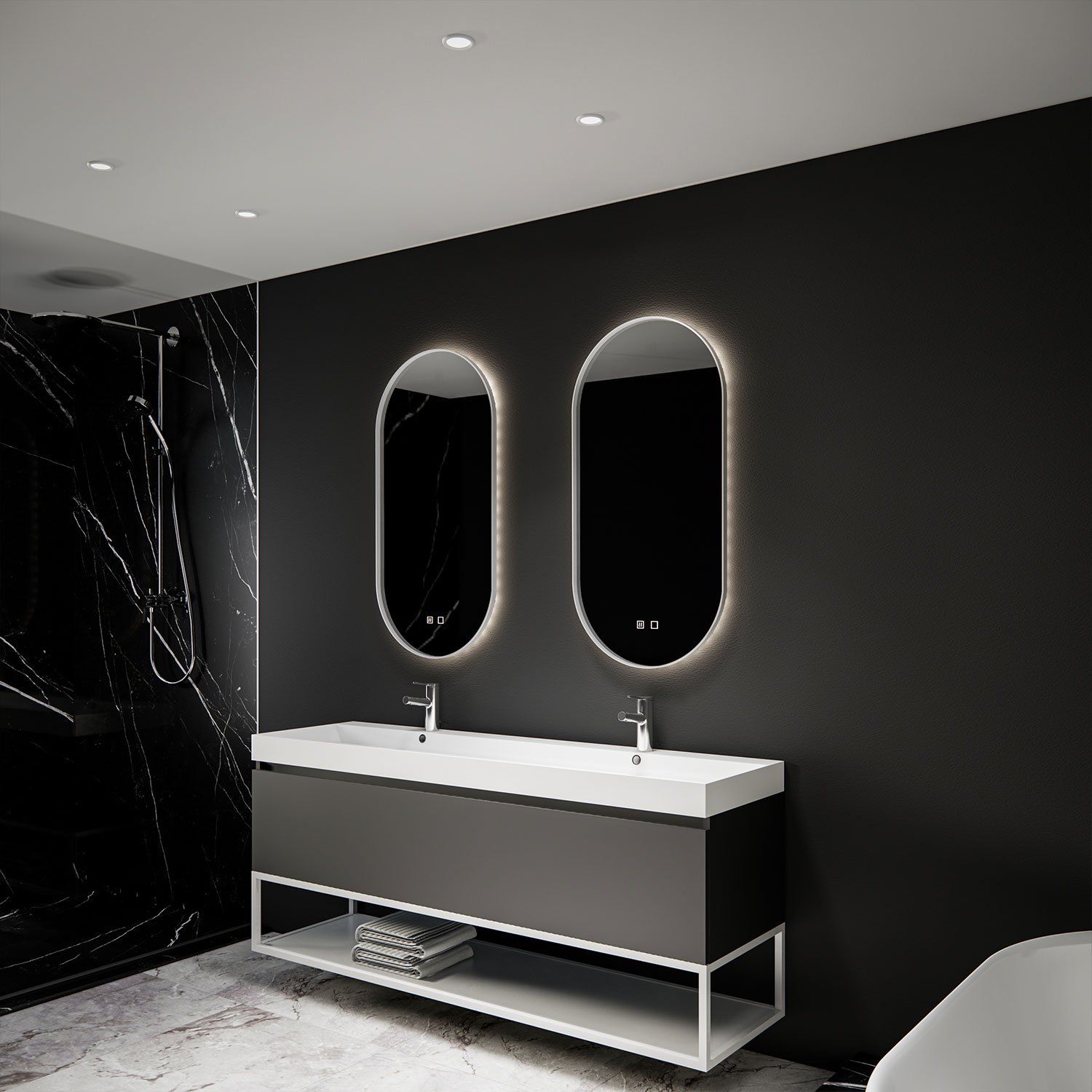 Boss & Wessing Thyreos Spiegel 40x100 cm Ovaal Koper LED Verlichting & Spiegelverwarming
