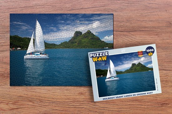 MuchoWow Puzzel Zeilboot vaart langs de groene kust - Legpuzzel - Puzzel 1000 stukjes volwassenen - Sinterklaas cadeautjes - Sinterklaas voor grote kinderen