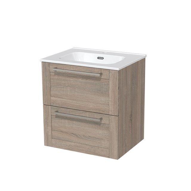 Maxaro Badkamermeubel 60cm Modulo Eiken 2 Lades Kader Wastafel Keramiek - 6095825750722