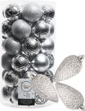Kaemingk B.V. Boules de Noël et ornements de pomme de pin - 43x pièces - plastique - argent