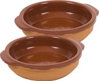 Merkloos / Sans marque Gerimport Tapas bakje/schaaltje - 2x - San Sebastian - met handvat - 17 cm - aardewerk - bruin