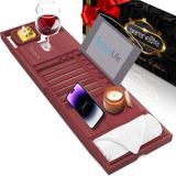 SereneLife Badplank, Bamboe Badrek voor bad met Luxe Cadeaubox en Rode Cadeaulint–Badkuipplank-Uitschuifbare & Verstelbare Badplank met Apparaat-/Boekhouder en Verwijderbare Bakjes voor Badkamer Accessoires Donkerbruin