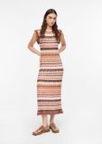 comma Gestreepte jurk met lange mouwen en ronde hals van viscose voor dames, maat 38, crème