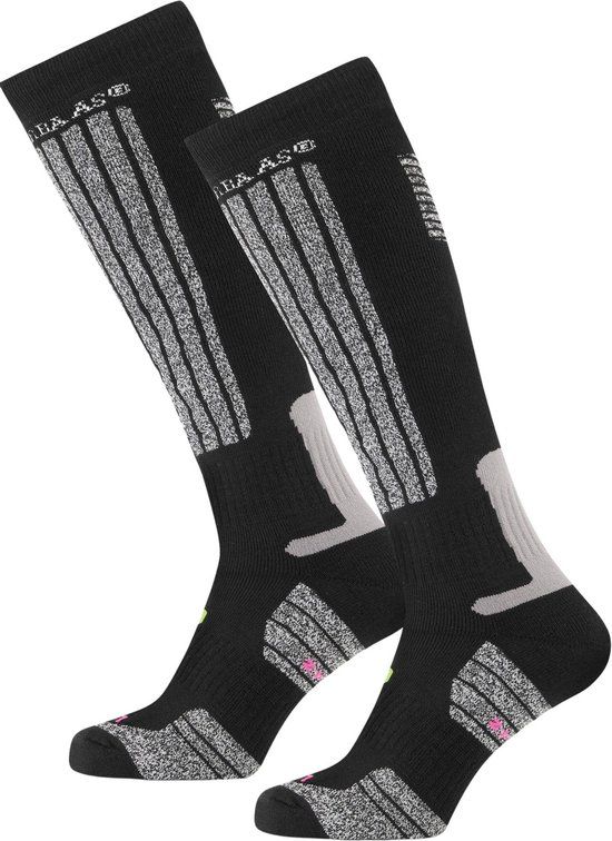 Poederbaas Wintersportsokken Unisex - Maat 35-38 - Zwart/Grijs - Kniehoogte - Skiën - Thermo