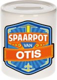 Bellatio Decorations Kinder spaarpot met naam - Otis - keramiek - met dop - wit