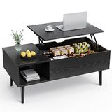 Sweetcrispy Salontafel in hoogte verstelbaar, tafel woonkamertafel, open en verborgen opbergruimte, salontafel, bijzettafel, 100 x 50 cm, houten banktafel voor woonkamer, zwart