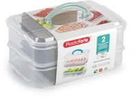 Plasticforte Lunch en Vleeswaren bewaarbakjes - transparant - 24 x 16 x 11 cm - 2 lagen - broodbeleg vershouddoos - vershoudbakjes