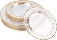 MATANA 40 Assiettes en Plastique Transparent avec Bord Doré, Assiettes pour Mariages, Anniversaires, Noël et Fêtes (2 Tailles : 20x26 cm, 20x19 cm) - Solide, Rigide et Réutilisable