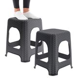 KADAX Kruk van kunststof, opstapkruk, tot 120 kg, rotankruk met antislipvoeten, badkruk, woonkruk, lichte zitkruk, tuinkruk, kruk (2 x set antraciet)