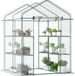 Outsunny Serre de jardin avec étagères 3 niveaux, serre de balcon, bâche renforcée, châssis en acier, porte zippée enroulable, pour légumes plantes fleurs, intérieur et extérieur, 143x143x195cm, vert