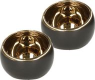 Countryfield Luxe theelichthouder - 2x - Veneta - keramiek - zwart/goud - D10 x H9 cm