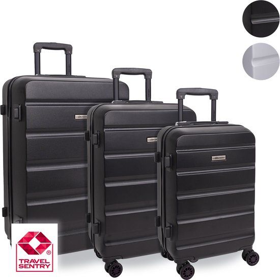 Leonardo Kofferset 3 Delig TSA Kofferslot - Zwart - Hardcase - 193L
