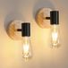 Comely Wandlamp voor binnen, 2-delig, vintage hout, draaibaar, industriële wandlamp van metaal, E27, wandlamp, zwart, voor woonkamer, slaapkamer, keuken (lamp niet inbegrepen)