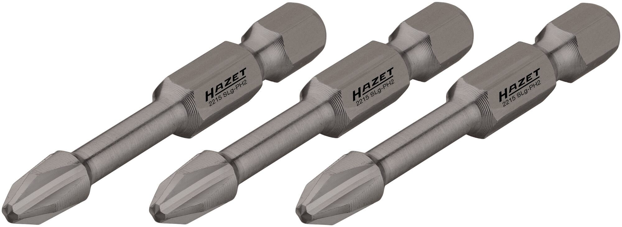 HAZET Krachttorsiebits 2215SLG-PH2/3 · 1/4 inch (6,3 mm) zeskant massief · Kruiskop profiel PH · 3-delig · SW PH2