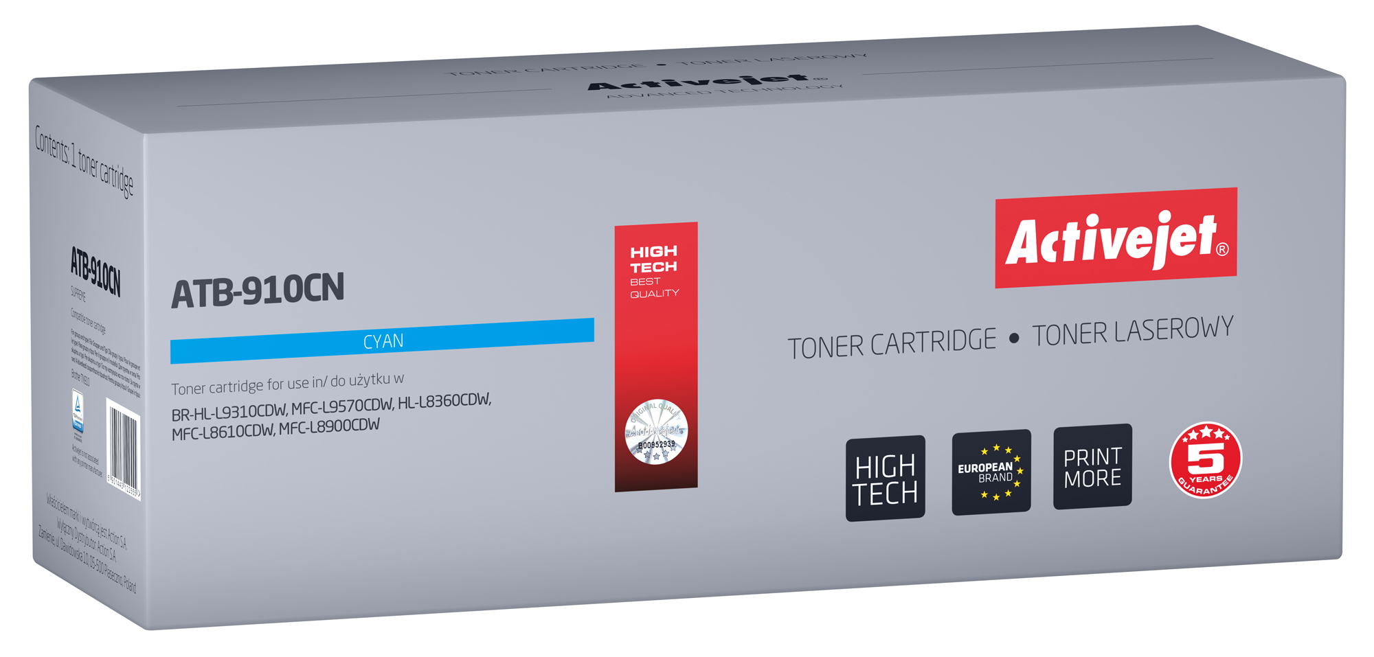 Activejet Activejet toner ATB-910CN (vervanger Brother TN-910C; Supreme; 9000 pagina&#39;s; blauw)