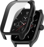 Strap-it Hard case bescherming - Stevig PC hoesje met glasplaat geschikt voor Amazfit GTS 4 - zwart