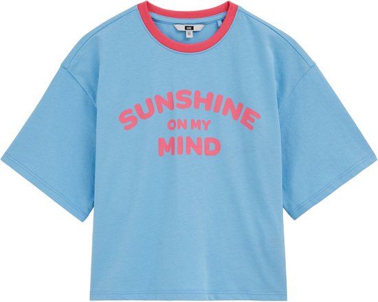 WE Fashion Meisjes T-shirt met print Blauw Katoen Ronde hals Korte mouw Oversized 110/116