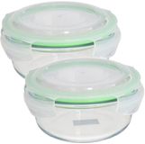 Gerimport Bewaarbakje/vershoudbakje - Set van 2x stuks - 1750 ml - ovenbestendig glas - rond met deksel