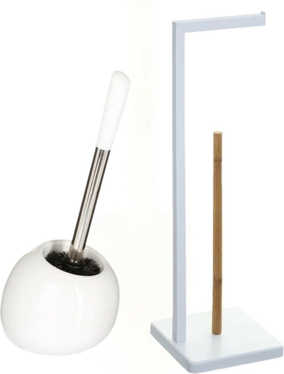 5five WC-borstel/toiletborstel met toiletrolhouder set - wit