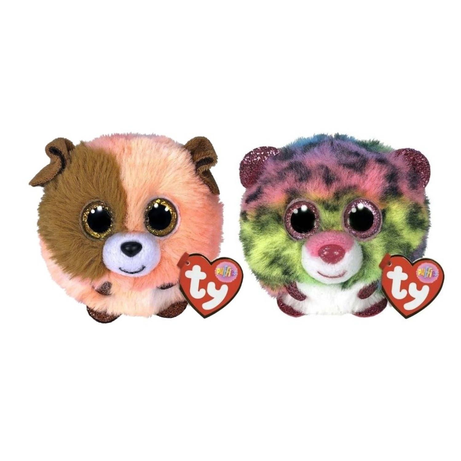 TY - Knuffel - Teeny Puffies - Mandarin Dog & Dotty Leopard - Meerkleurig