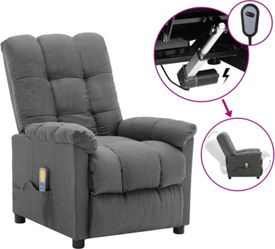 vidaXL Massagestoel elektrisch stof lichtgrijs
